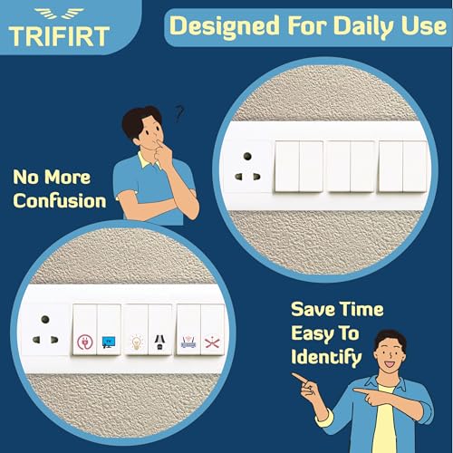 Image of TRIFIRT 600 Switch Board Button Self Adhesive Stickers for Plastic Surface for Home,40+ Icons for Fan Light Fridge AC,4 in 1 Gold,Rose Gold,B /W & Colourful Labels for Switchboard,1.5 cm