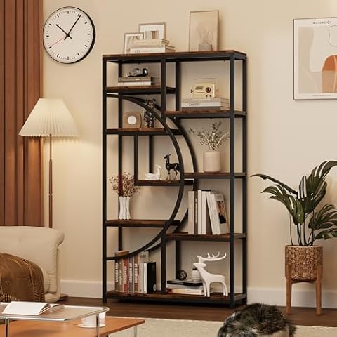 ChicHabitat Bookshelf 9 Tier Tall Wooden Bookcase Shelf Furniture, Standing Book Storage for Bedroom, Living Room and Home Office, Rustic Brown Cover