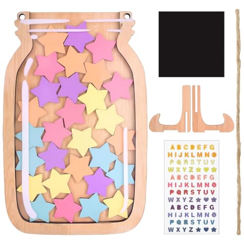 Star Reward Jar with 30 Stars Magnetic Reward Jars for Children Wooden Magnetic Behaviour Chart Motivate Good Habits Daily Tasks Bedtime Potty Training Home School with Bonus Stickers