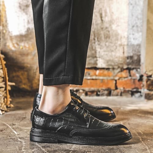 WOOYOO] ビジネスシューズ メンズ レースアップ 本革 レザー チェック