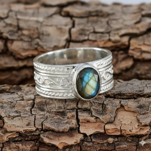 Image of 55Carat Choose Your Color Genuine Gemstone Sterling Silver Ring Band Vintage Handmade Jewelry Sizes 5-12