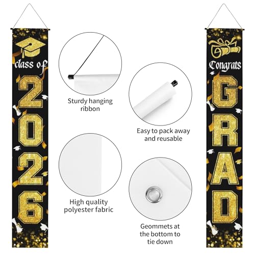 Image of Graduation Decorations 2026 Grad Porch Banner for Any Schools or Grades Graduation Banner Class of 2026 Party Decor