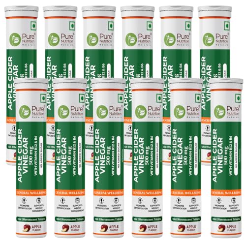 Image of Pure Nutrition ACV 180 Effervescent Tabs (15 x 12) for Weight Management & Gut Health | Apple Cider Vinegar with Mother, Vitamin B12 & Garcinia Cambogia To enhance metabolic function & Easy Digestion
