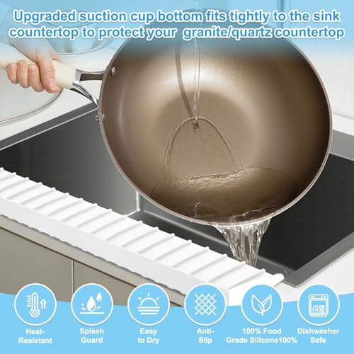 Image of Silicone Sink Edge Protectors 4 inch x 24 inch, Upgrade Kitchen Sink Splash Guards With Suction Cup, Splash Guard For Bathtub Sink, Countertop Protectors For Quartz Kitchen Sink(Transparent White)