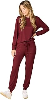 Dream Jersey Crew Neck Lounge Set for Women Ultra Soft 2 Piece Loungewea...