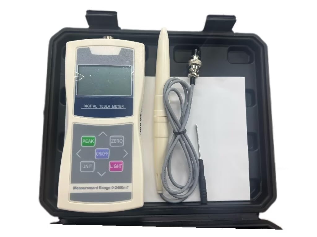 Magnetic Field Gauss Meter Tesla Meters with Automatic Range Switching One-Click Zero Maximum Value Retention Function Measurement Range 0-2500 mT (25000Gs) Display Backlight