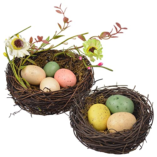 WideSmart Nid d'Oeuf Pâque,2 Set Nids d'Oiseaux Artificiels Œufs de Pâques Mouchetée de Couleurs Assorties Nids d'Oiseaux pour Décoration de la Maison...