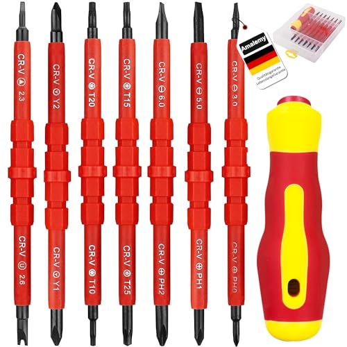 Insulated Screwdriver Set, 7 in 1 Chrome Vanadium Electrician Screwdriver Tool Kit, Ergonomic Handle Anti-Slip, Magnetic Interchangeable Multifunctional Screwdrivers Sets wiht Transparent Storage Box Insulated Screwdriver Set, 7 in 1 Chrome Vanadium Electrician Screwdriver Tool Kit, Ergonomic Handle Anti-Slip, Magnetic Interchangeable Multifunctional Screwdrivers Sets wiht Transparent Storage Box