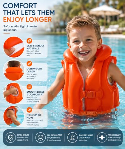 Image of Inflatable Kids Swimming Floatation Vest with Air Pump Adjustable Swim Vest for Boys & Girls | Pool, Beach & Water Play Safety Jacket