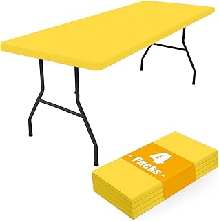 Smiry 4 Pack Rectangle Picnic Table Cloth, Waterproof Elastic Fitted Tablecloths, Washable Polyester Rectangular Patio Table Cover for Camping, Indoor and Outdoor (Yellow, 30"x72")