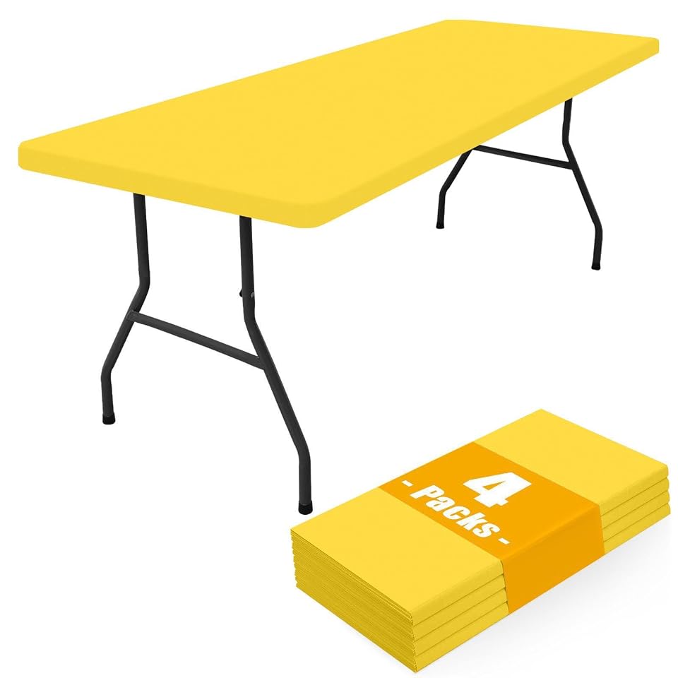 Smiry 4 Pack Rectangle Picnic Table Cloth, Waterproof Elastic Fitted Tablecloths, Washable Polyester Rectangular Patio Table Cover for Camping, Indoor and Outdoor (Yellow, 30"x96")