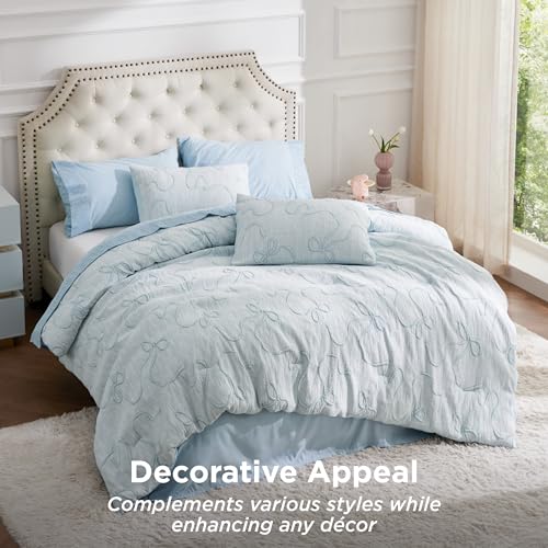 Image of Bedsure Dasty Blue Full Size Comforter Sets for Girls, GentleSoft 3 Pieces Bow Comforter with 2 Pillow Shams, Cute Girls Full Size Bedding Sets Room Decor Aesthetic Bedroom Decor, 82x86 Inches