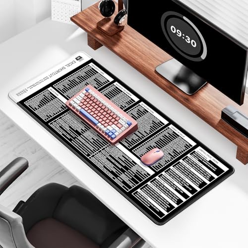 Image of Auhoahsil Excel Shortcut Mouse Pad, Large Excel Cheat Sheet Desk Pad, XXL Extended Computer Mousepad, Office Desk Mat for Laptop and Keyboard, Non-Slip Rubber, Stitched Edges, 35.4 inchx15.7 inch, Black