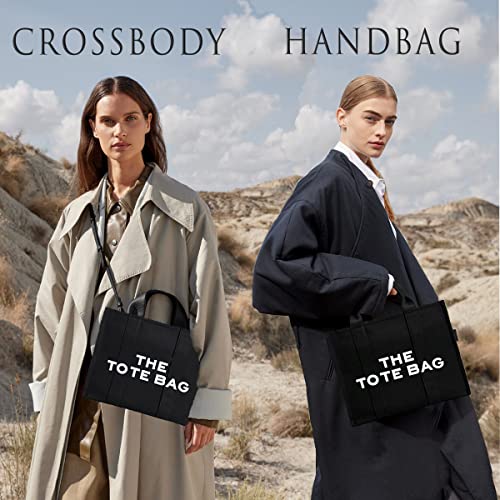 The-Tote-Bag-for-Women-Luxury-Stylish-Aesthetic-Cute-Trend-Black-Canvas-Crossbody-Bag-with-Zipper-Handbags-School-Travel-Trip-Work-Essentials-Accessories-Gear-Birthday-Gifts-for-Women