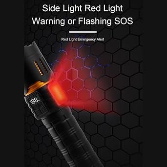Jouis El Feneri Ultra Güçlü LED El Feneri - Teleskobik Zoomlu, Dijital Şarj Göstergeli, 8 Aydınlatma Modlu, USB-C Şarj Profesyonel Kamp ve Acil Durum Feneri (Side Light + SOS Modu) (YÜKSEK PARLAKLIK) [Enerji Sınıfı A++]