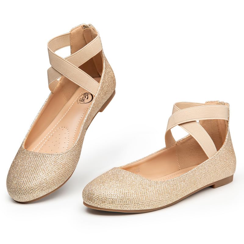 Trary Ballet Flats for Women Round Closed Toe Mary Jane Shoes Women's Flats with Wide Width Womens Comfy Fashion Elastic Ankle Strap Dress Shoes for Daily Office Work Business Casual All Year2