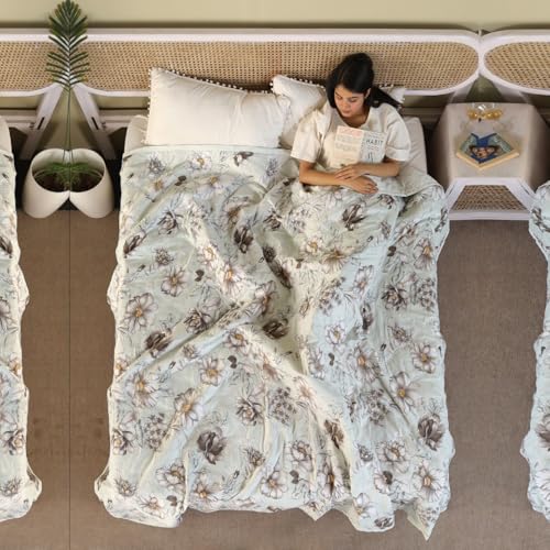 Image of Dohar Double Bed 100% Cotton Blankets for Summer | 90x100inch, 150GSM Ac Comforter and Cooling Blankets for Summer | Grey & Brwon | Classic Printed Design | Quilt | Ideal for Gifting