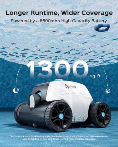 Image of WINNY POOL CLEANER Cordless Robotic Pool Cleaner for Above Ground Pools | 6600mAh Battery ,135Mins Running Time & 55W Strong Suction, Auto‑Parking 185μm Filter Basket,1,350 Sq.Ft,Ease Of Cleaning
