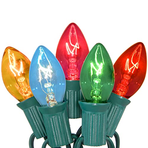 25Ft Multicolor Easter Christmas Lights, C7 Outdoor Christmas Light With 27 Clear Colorful Bulbs (2 Spare), Vintage Outdoor String Lights For Christmas Holiday Prom Roofline Party Wedding Decor, Green #TOP16