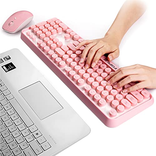Image of FOPETT Wireless Keyboard and Mouse Combo, 104 Keys Full-Sized 2.4 GHz Round Keycap Colorful Keyboards, USB Receiver Plug and Play, for Windows, Mac, PC, Laptop, Desktop (Pink)