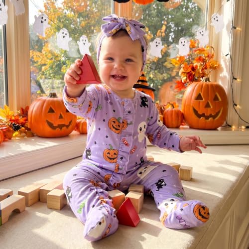 BULINGNA My First Halloween Baby Girl Footed Romper Long Sleeve Zipper Jumpsuit (Purple, 6-12 Months) by BULINGNA - Used condition - Image 6