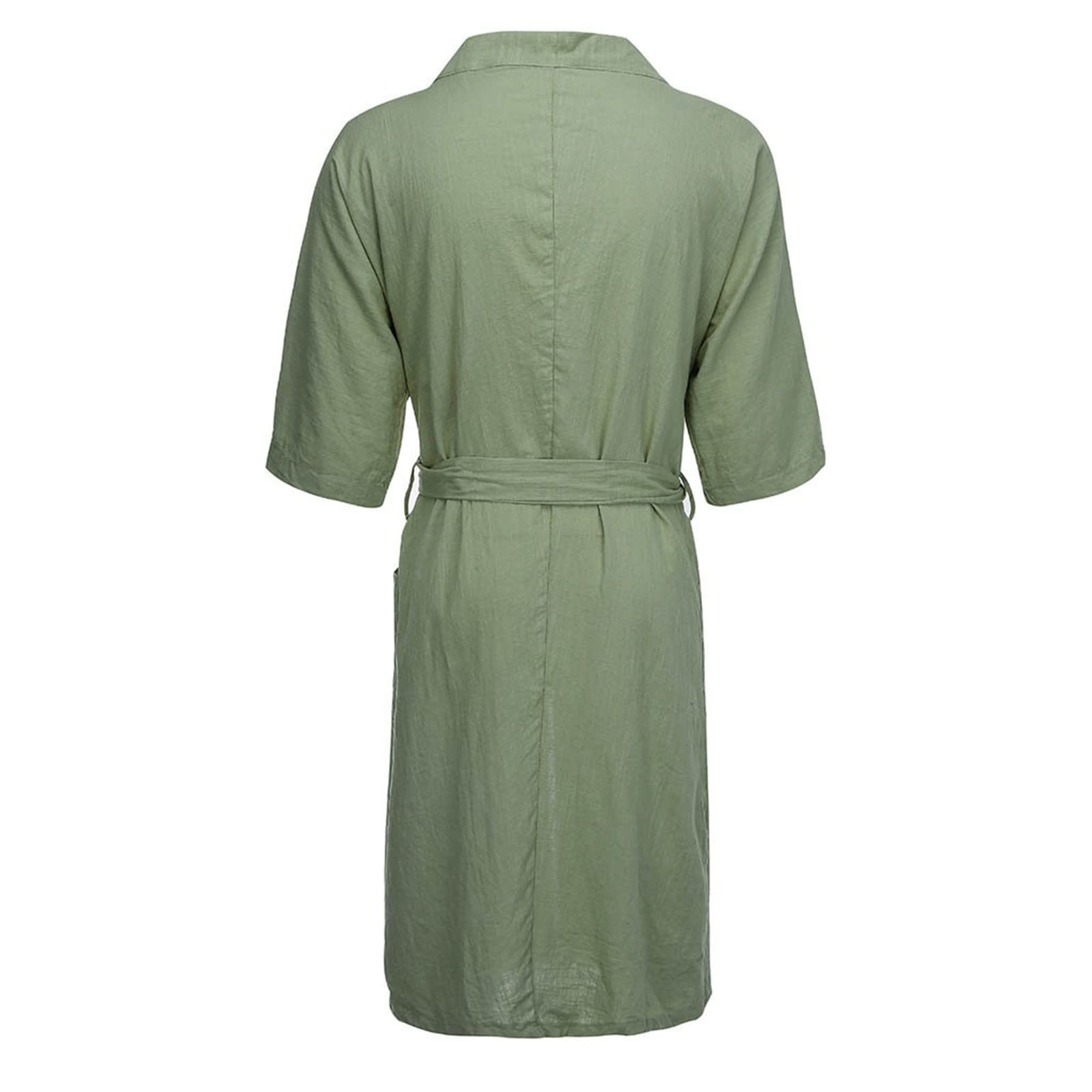 Peignoir De Bain Femme en Coton Et Lin Couleur Unie, Robe De Chambre Grande Taille, Chemise De Nuit à Manches Courtes, Fin Et Confortable VêTements De Nuit Femme