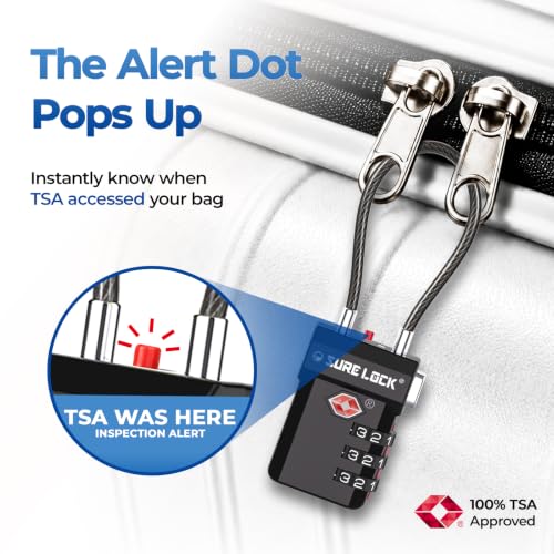 Image of SURE LOCK TSA Compatible Travel Luggage Locks, Inspection Indicator, Easy Read Dials (BLACK 1 PACK)