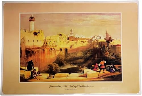 Miniatura 4 de Manteles individuales religiosos, juego de 4 manteles individuales de plástico para mesa de comedor con litografía escenas de fotos de Jerusalén,