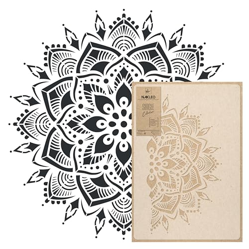 NAKLEO Plantilla de Mandala para Pintar Paredes, Grandes Diámetro 89cm - L, Floral Geométrico Ornamento Patrón, Stencil Plástico y Reutilizable, Manualidades DIY Artesanía Casa Decoración