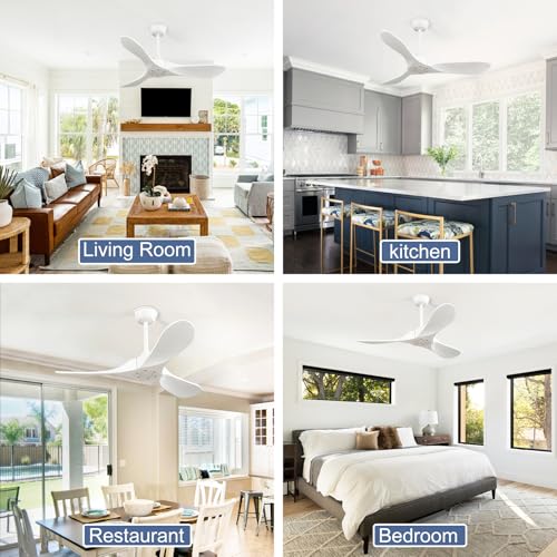 Image of 42'' Ceiling Fan no Light,Outdoor Ceiling Fan with Remote Control,3 Solid Wood Blades with Large Airflow for Bedroom,Living Room,Porch (white)