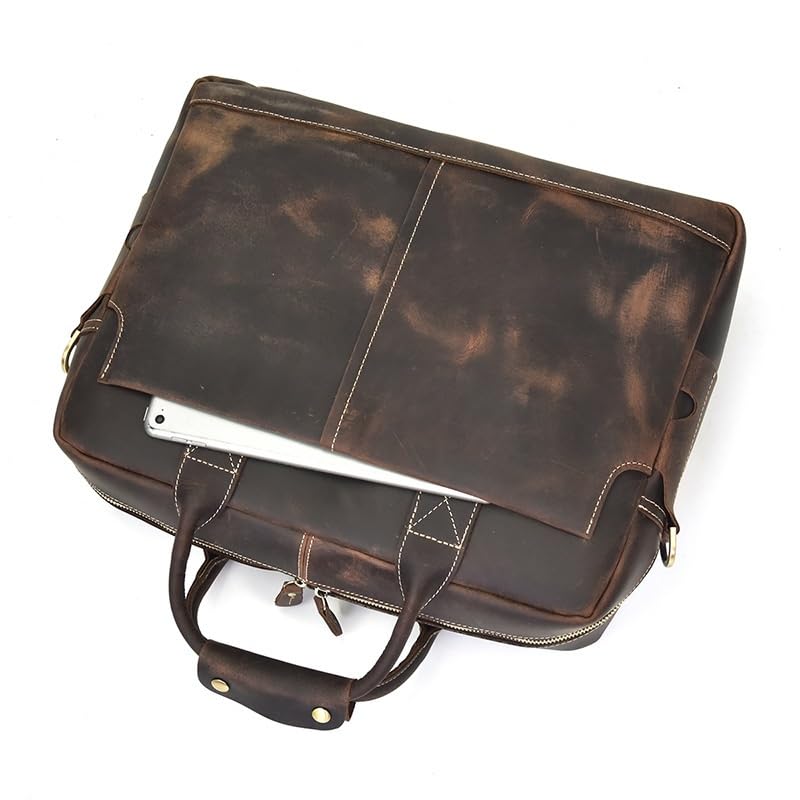 Vintage Men's Briefcase Computer Bag Leather Shoulder Bun Top Layer Cowhide Work Handbag4