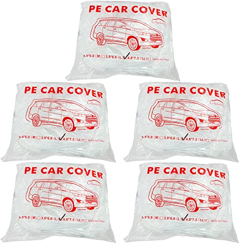 Lulika 5 Packs Disposable Car Cover Clear Plastic Car Cover Universal Rain Dust Garage Cover With Elastic Band (12.4 Ft X 21.6 Ft)… #TOP1