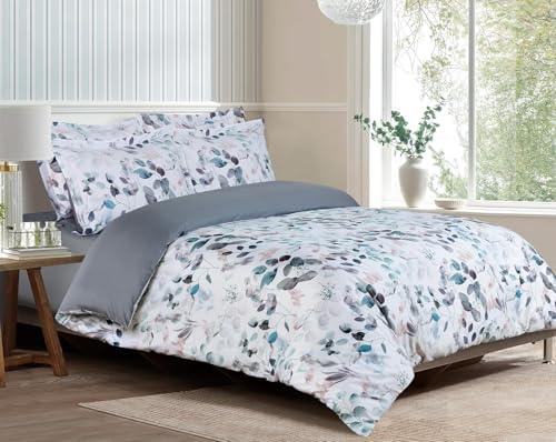 Majestic Giftware Madison Linen 4 Pcs 44" Twin Size Bedding Set (BL508-44T-4pc Set), Easy Care - Botanical Bliss 300 TC 100% Cotton Sateen | 1 Fitted Sheet, 1 Duvet, 2 Pillowcases - Ritz Collection