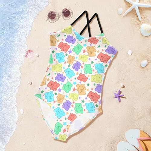 Girls One Piece Swimsuits Colorful Cute Gummy Bears Cute Swimwear Bathing Suits 3-10T4