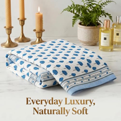 Image of Mafatlal Madhuban 250 GSM Textured Body Towel | 147 x 76 cm | Waffle Bathing Surface for Exfoliating Care, Body Scrubbing, Cleansing, Hygiene and Everyday Use | Indigo Blue