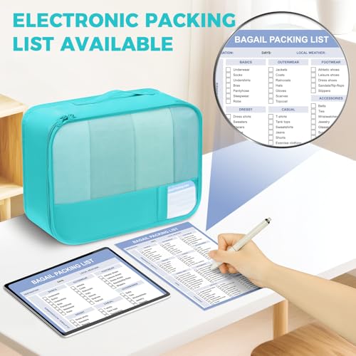 Image of BAGAIL 9 Set Packing Cubes with Packing List Luggage Packing Organizers for Travel Accessories (Blue Green)