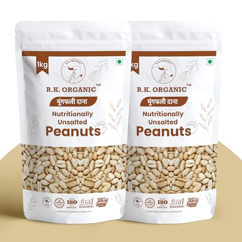 Image of R.K. ORGANIC Unsalted & Roasted Peanuts 1KG (Pack Of 2) | Crunchy & Fresh Moongfali | High Protein Peanut Snacks | Healthy Roasted Groundnuts | No Added Salt