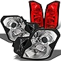 AKKON - For Cadillac CTS Projector Halogen Type Headlights Replacement Pair + Red Tail Lights Combo Pair Set