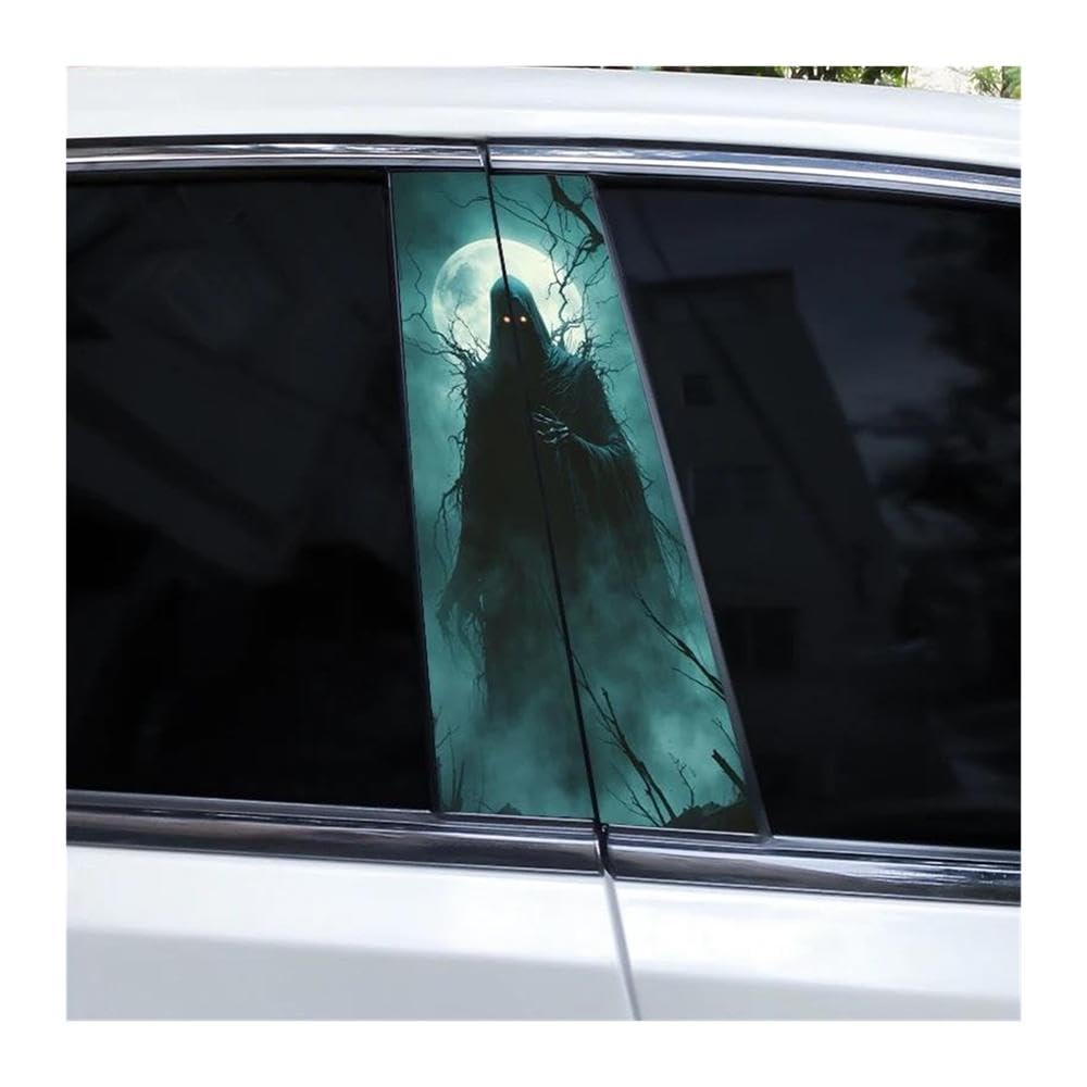 Ndsvpki F Body Parts 2Pcs Grim Reaper Skull Stickers Car Door Pillar Stickers Decorative Center Pillar Stickers(F)