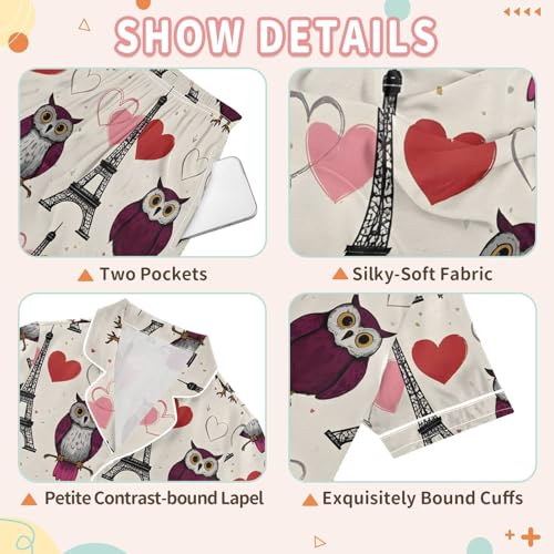 Eiffel Tower Owl Pajamas Set Summer Button Down Sleepwear Pjs Sets Comfy Loungewear3