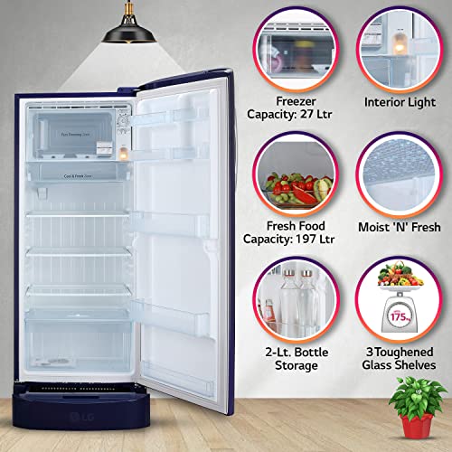 LG 224 L 4 Star Inverter Direct-Cool Single Door Refrigerator (GL-D241ABEY, Blue Euphoria, Base stand with drawer & Smart connect) - Image 4