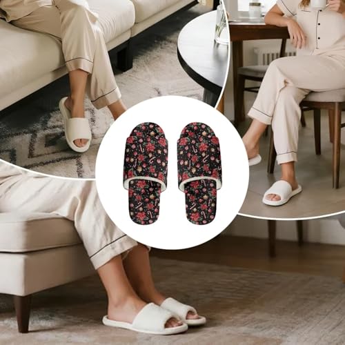 Forchrinse Christmas House Slippers for Women Men Comfortable Flannel Open Toe Slippers Reusable Guest Shoes 6