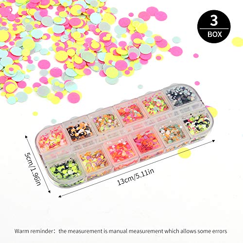Nagel Pailletten, 3 Box / 36 Glitter Herzform, Sterne, Mond Holographic Glitter Nail Art Pailletten, Nail Art Flocke für… – Bild 8