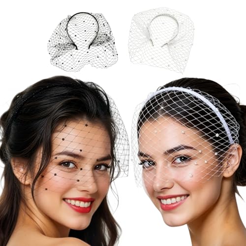 LIANRISES 2 Pièces Voile Noir Blanc en Maille, Voilette Mariage, Chapeau Bibi, pour Mariées, Réunions De Thé, Funérailles