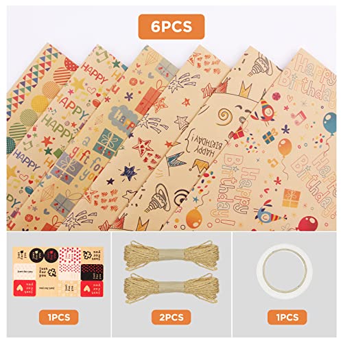 Simpeak Carta da Regalo Kraft 6 Fogli Riciclata