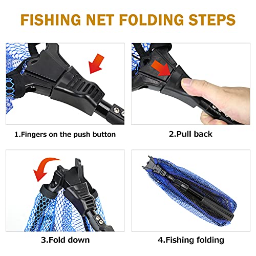 SANLIKE (サンライク) 釣り用ランディングネット ブルー 43インチまで延長 伸縮式ポールハンドル付き グラスファイバー製ランディングネット キャッチリリースが簡単 ラバーコーティングランディングネット 4枚目