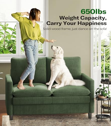 Image of Welzona 3-Layers Cloud Loveseat Sofa, 51 inch Corduroy Small Couch, Small Sofa