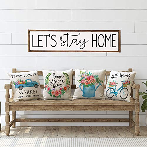 pinata Spring Pillow Covers 18x18 Farmhouse Decorative Spring Decorations for Home Throw Pillows Cases Set of 4 Outdoor Decor Holiday Rustic Fresh Flowers Wreath Bicycle Truck Seasonal Cushion Covers