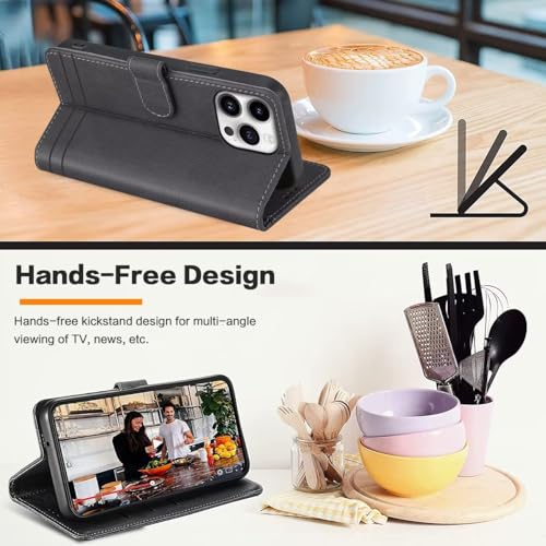GoodcAcy for Xiaomi 14 Pro Case Leather Wallet Book Flip Folio Stand View Magnetic Closure with Card Slots Cover Case Compatible with Xiaomi 14 Pro (Black) - Image 2