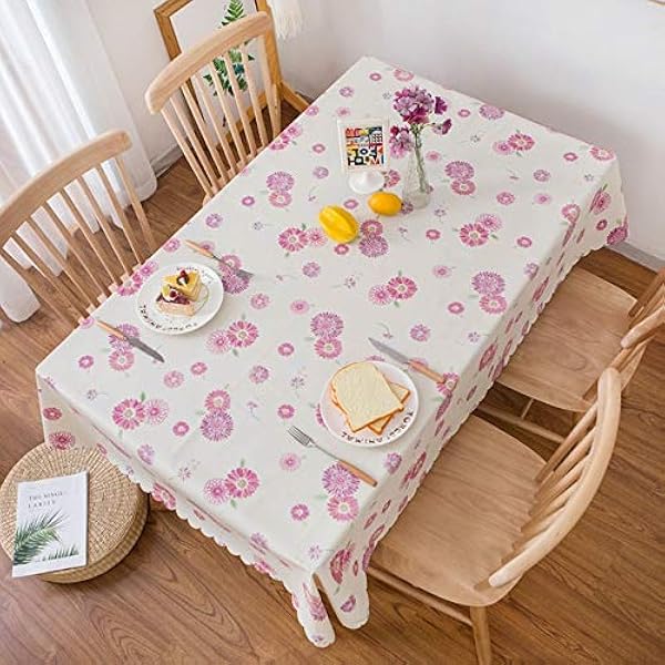 Tablecloth Waterproof and Oil-proof Tablecloth for Dinning Table Solid Color Rectangle PVC Table Cloth Plastic Table Cover for Wedding (Color : Pink flower Specification : 65